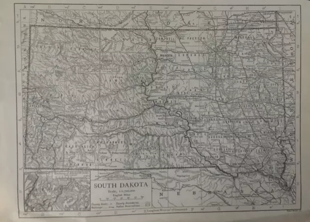 Antique Map South Dakota USA Dated 1926 America United States Map Of The World
