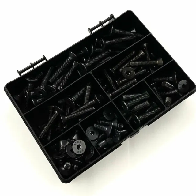120 Assorted M8 High Tensile Self Colour Black Csk Countersunk Socket Caps Kit