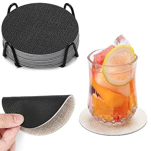 Chitomars Dessous de Verre en Cuir Lot de 12, Double Face Lavable sous-Verre Ron