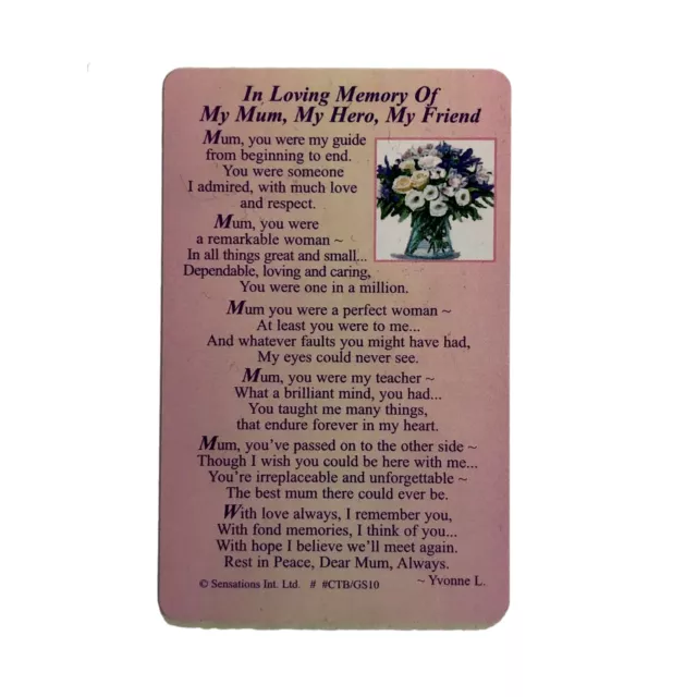 Carte portefeuille souvenir sentimental In Loving Memory of My Mum, My Hero, My Friend