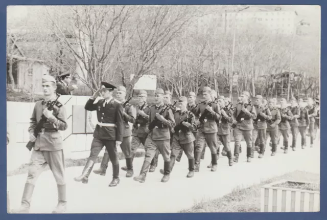 Military Guys soldiers with Kalashnikovs marching Soviet Vintage Photo USSR