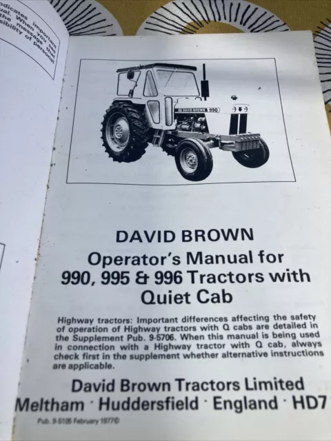 David Brown Tractor Quiet Cab-990 995 996 Operators Manual -1977