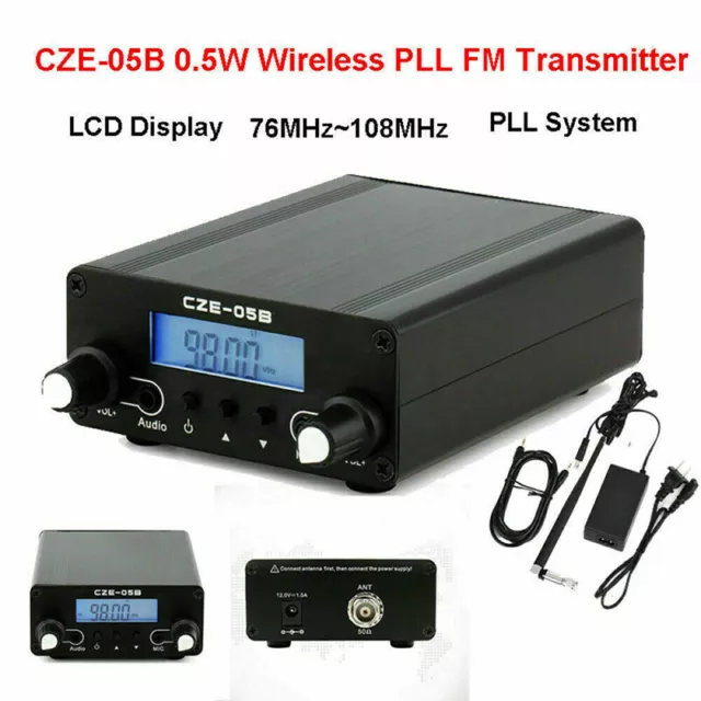 CZE-05B 0.5W Wireless PLL FM Transmitter 76MHz~108MHz Antenna Home Broadcast LCD