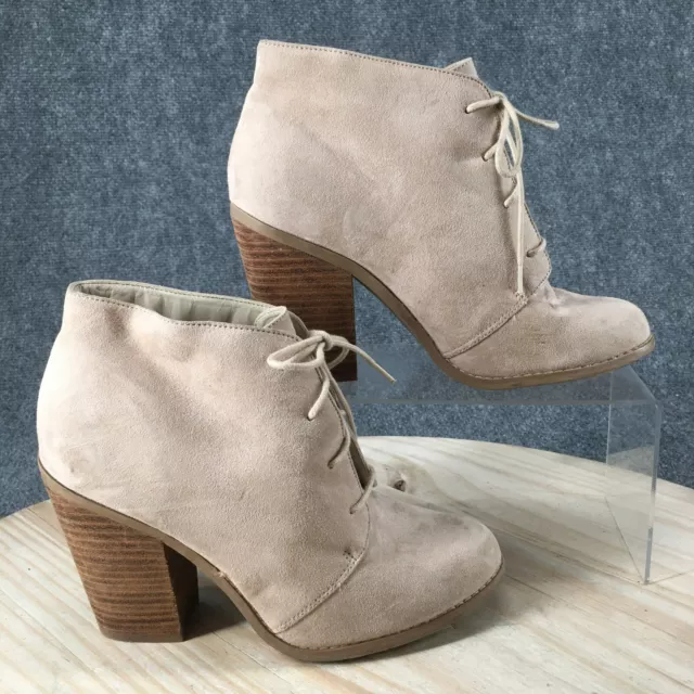 Call It Spring Boots Womens 9 Ankle Booties Beige Leather Lace Up Heeled Casual