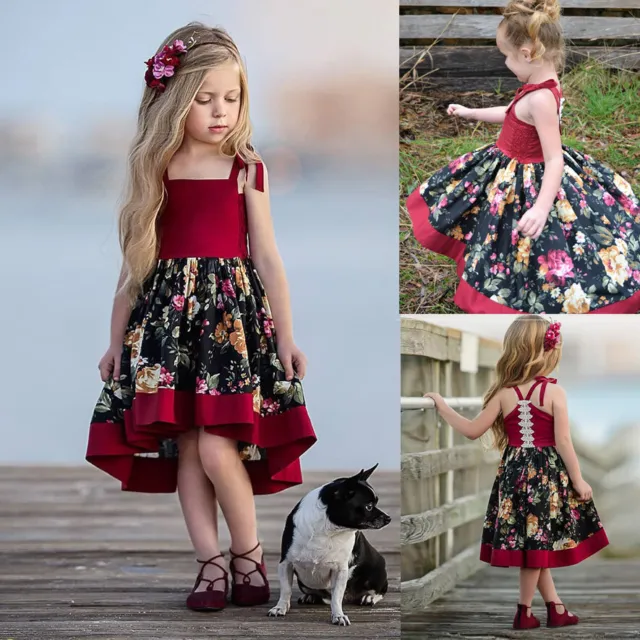 Toddler Kids Baby Girls Halter Tops Floral Summer  Outfits Dress Clothes Set
