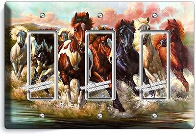 Wild American Horses Running In River Triple Gfci Light Switch Wall Plate Cover