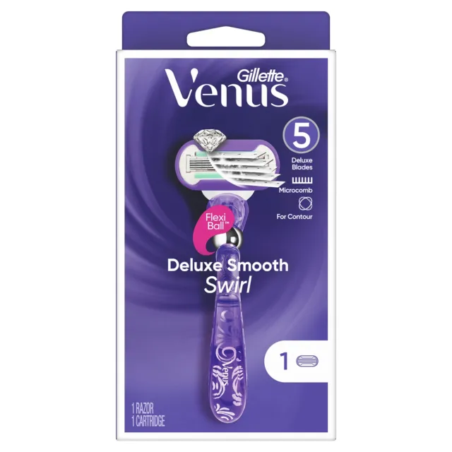 Gillette, Venus Deluxe Smooth Swirl Women's Razor Handle + 1 Blade Refill, 1