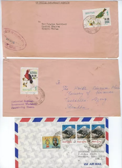 Népal Bhutan 1930s 70s Seven Commercial Housses 4 Sont Officiel Govt Courrier