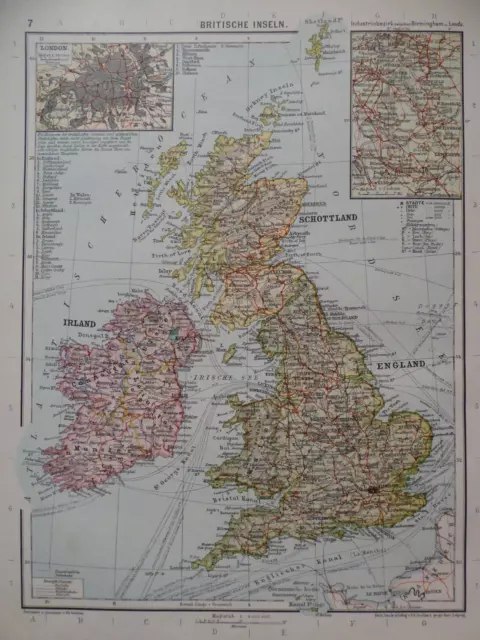 Landkarte Britische Inseln, Großbritannien, London, England, Gaebler 1929