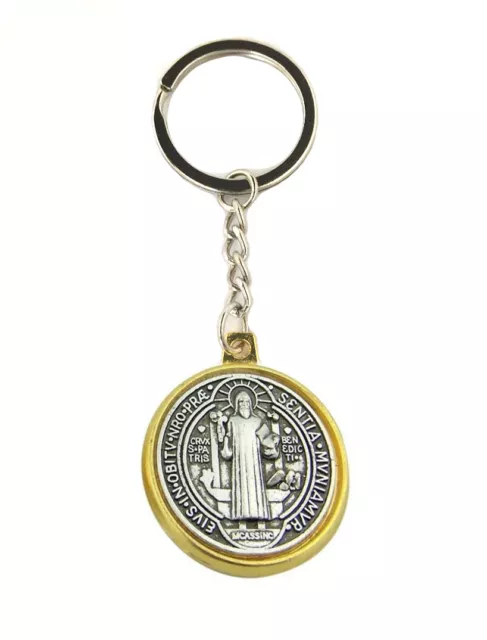 Saint St. Benedict Protection Pendant Gold Tone Keychain San Benito Medal Gift