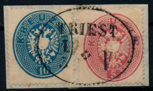 ÖSTERREICH 1863 2-FARBEN-FRANKATUR:10Kr+5Kr. TRIEST (Kü) Sehr schön!