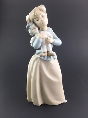 NAO BY LLADRO GIRL w/ CLOWN DOLL FIGURINE RETIRED - MADE IN SPAIN 1985 VINTAGE