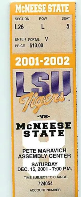 Ticket College Basketball McNeese State 2001 - 02  12.15 - LSU Tigers