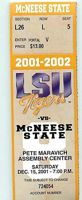 Ticket College Basketball McNeese State 2001 - 02  12.15 - LSU Tigers