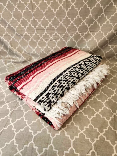 NEW! HN Authentic Mexican Blankets - Hand Woven Blanket - Red Pink