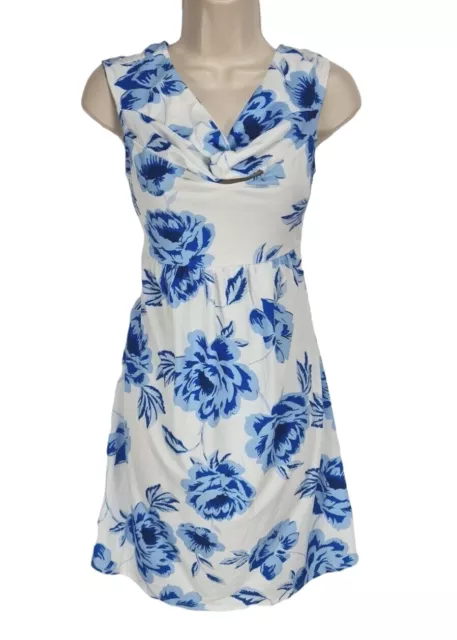 asos Floral Blue Mini Fit & Flare Dress Women Size 4 Twiss Neck Sleeveless