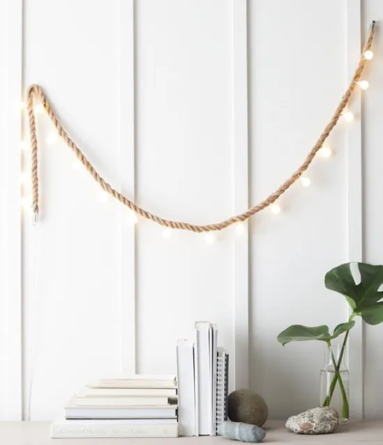 Pottery Barn Teen Jute Rope String Garland LED Lights 70” New