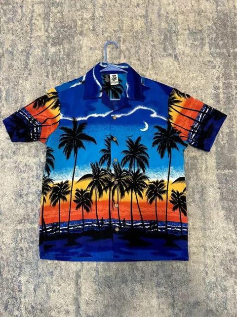 Kennington Button Up Shirt Mens M Multicolor Hawaiian Aloha Tropical Palm Trees