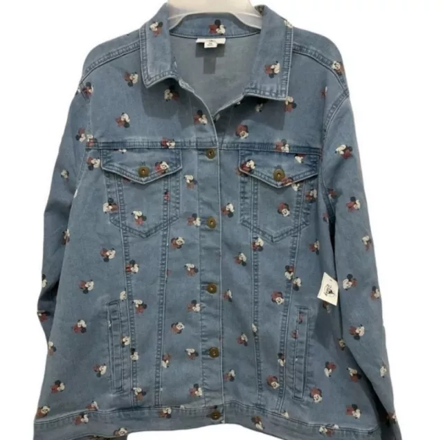 Disney Parks Women Minnie Mouse Stretch Denim Blue Jean jacket size US XL NWT