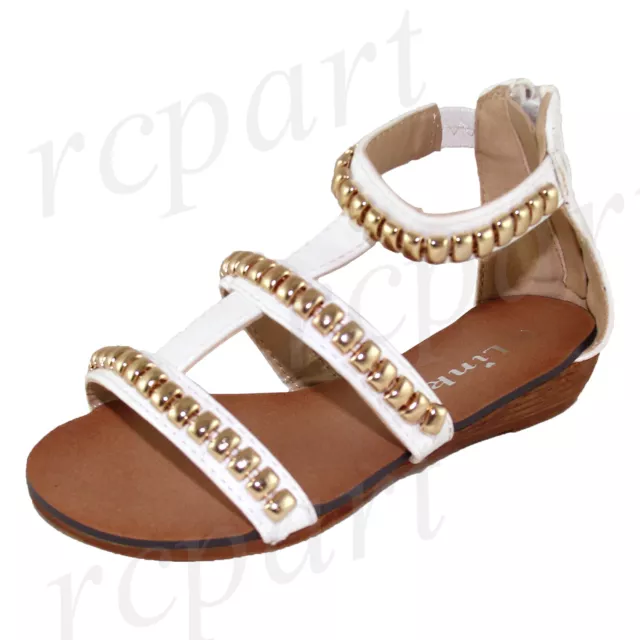 New girl's kids back zipper sandals white gladiator  casual open toe summer