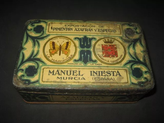 Antigua Lata Pimenton, Azafran Y Especias La Mariposa. Manuel Iniesta. Murcia