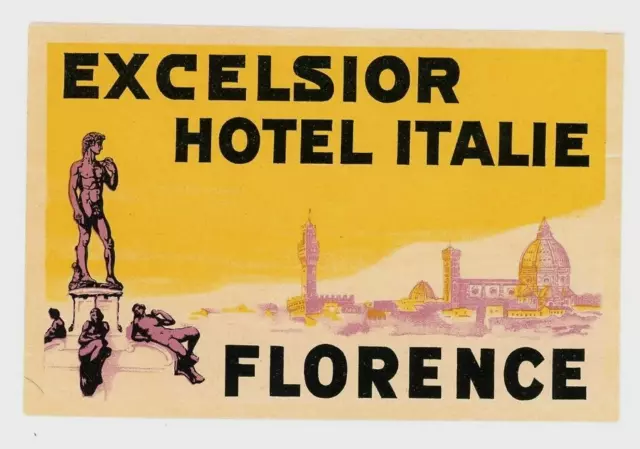 1920-30s Excelsior Hotel Italie Luggage Label Florence Italy Vintage