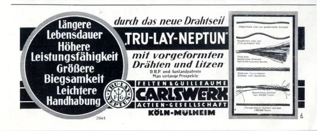 Felten & Guilleaume Carlswerk Köln- Mühlheim Drahtseil Historische Annonce 1928