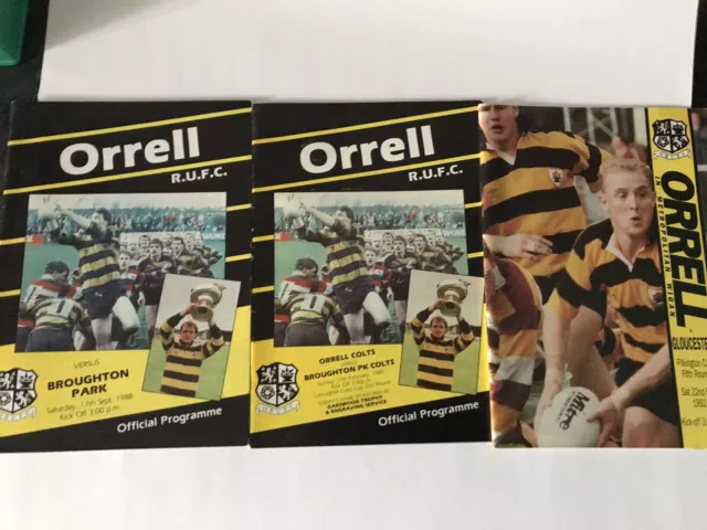 3 Orrell  Rugby Union programmes 1988- 1992