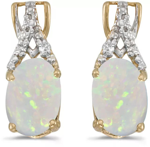 14k Gelbgold Oval Opal und Diamant Ohrringe (CM-E2620X-10)