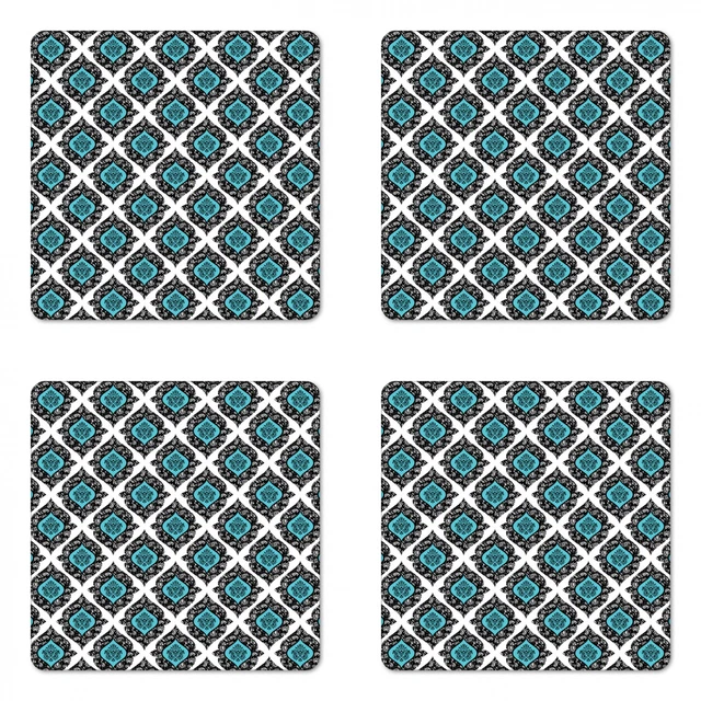 Ambesonne Romance Floral Coaster Set of 4 Square Hardboard Gloss Coasters