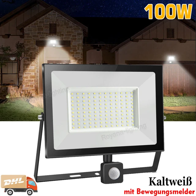 100W LED Fluter mit Bewegungsmelder Außen Strahler Scheinwerfer Kaltweiß IP65