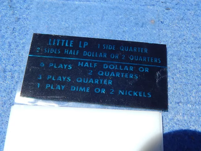 Wurlitzer 3100 3200 Coin Denomination Label Little LP 6 Plays Half Dollar