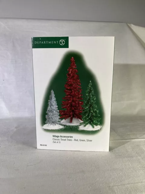 Dept 56 Christmas Village Accessory Classic Tinsel Trees Red Green Silver 53192