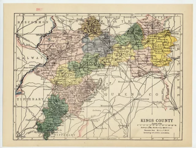 1902 Antique Map Of The Kings / Offaly County / Ireland