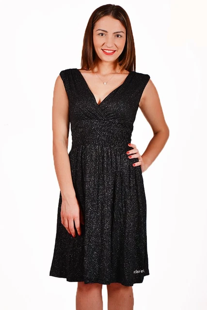 Vestito Donna Elegante da Cerimonia Sexy Tubino Nero Mini Abito ad Impero Corto 3
