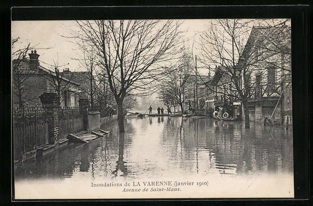 CPA La Varenne, Inondations 1910, Avenue de Saint-Maur