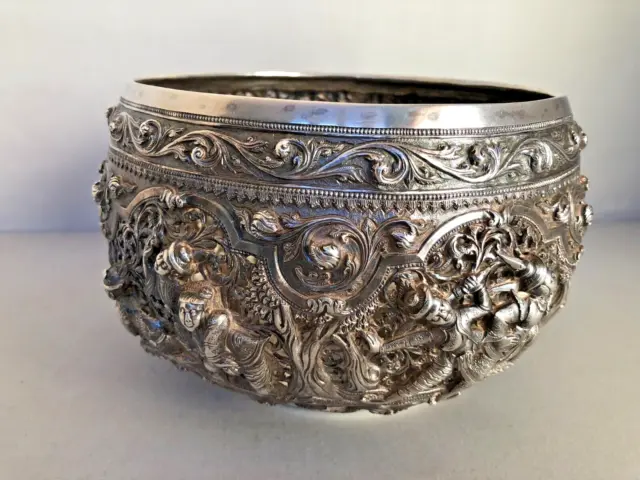 Antique Burmese Thai / Siam Sterling Silver Repose Bowl Partially with Open Work
