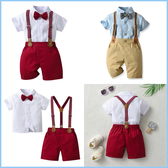 Baby Boy Gentleman Tuxedo Wedding Outfit Party Suit Shirt Suspender Shorts Sets