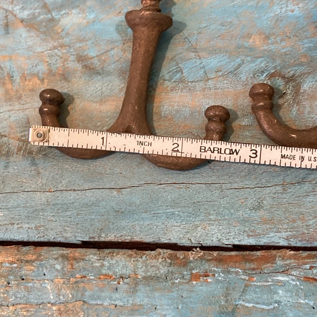 Lot 5 Vtg Double Hooks Cast Iron Acorn Coat Wardrobe Antique 3