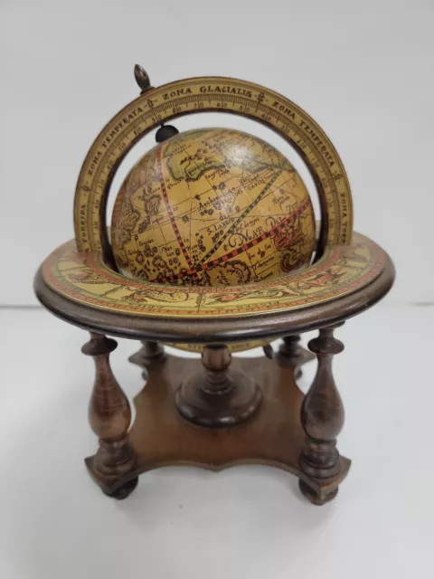 Vintage Old World Zodiac Wooden Desk Globe With Stand, Made in Italy!