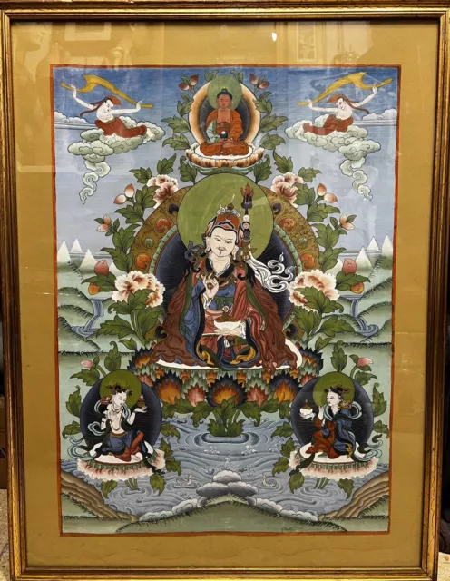 Gerahmt Tibetisches Vintage Thangka Guru Tsokye Dorje Leinwandgemälde