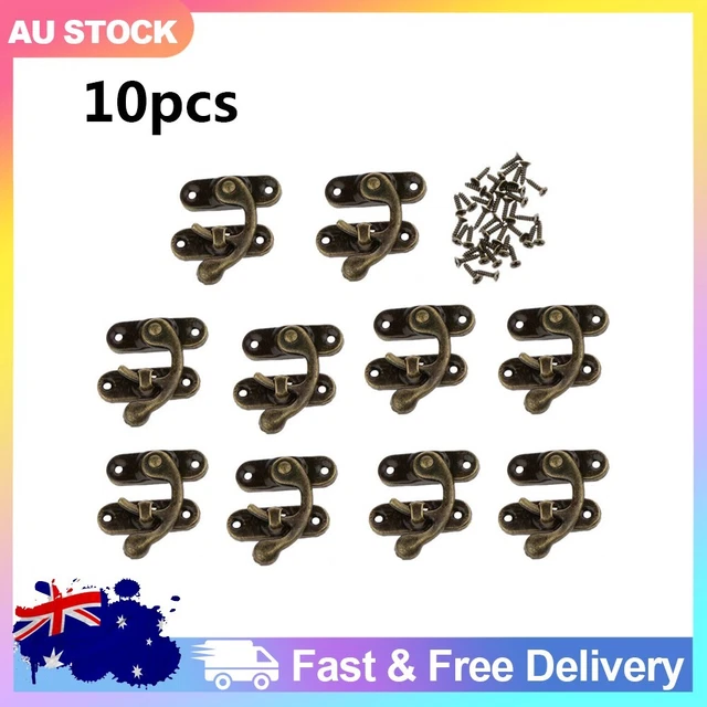 Mini Antique Bronze Wood-Box Latch Clasp Lock W/ Fixing Screw 10 Set Right Hook