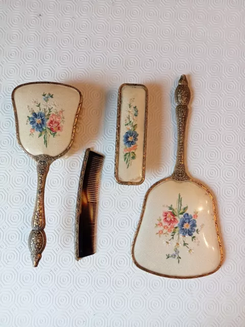 vintage vanity hairbrush, comb, mirror and clothes brush