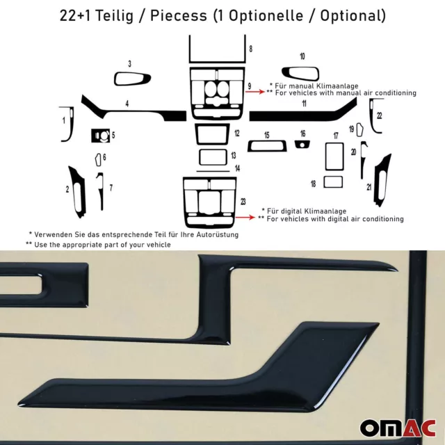 Innenraum Dekor Cockpit für Mercedes Vito W639 2003-2006 Piano Schwarz Optik 22x