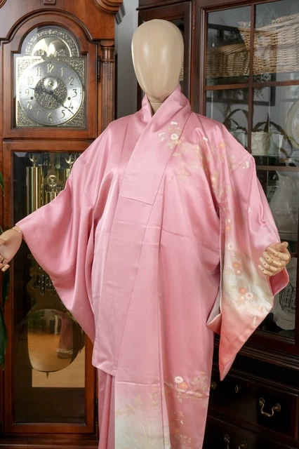 Dear Vanilla Japanese Silk Kimono Women's Robe Gown Authentic Japan Vintage Mint 2