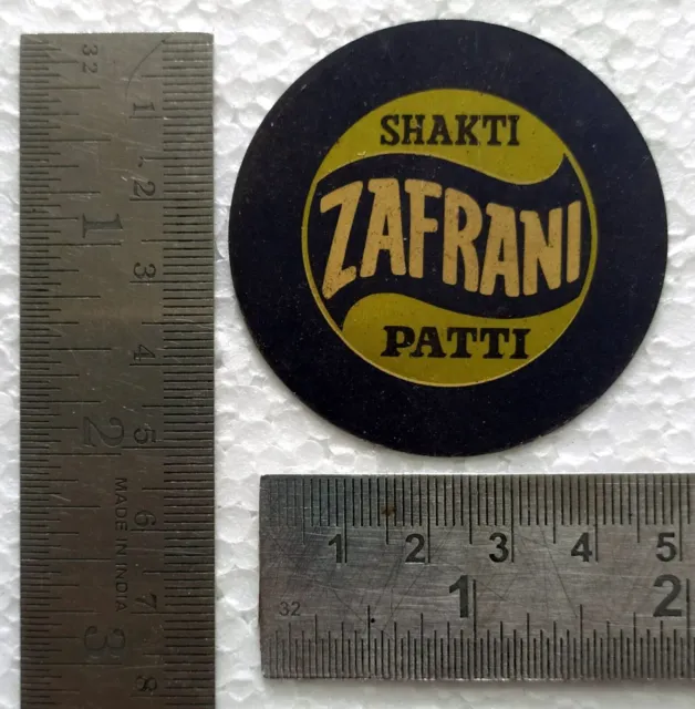 SHAKTI Zafrani Patti Vintage Advertising Litho Tin Small Coaster 5 cm diameter