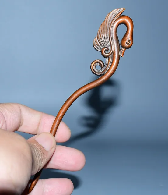 Chinese Antique Boxwood Wooden Hand Carved Swan Statue Hairpin Hair Accessories