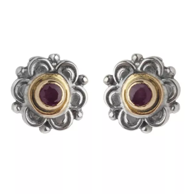 Gerochristo 1135 ~ Solid Gold, Sterling Silver & Rubies Medieval Stud Earrings