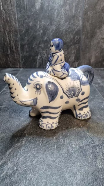 Nice Cereamic Figural Teapot Man Riding Elephant Blue & White Chinese Porcelain 2