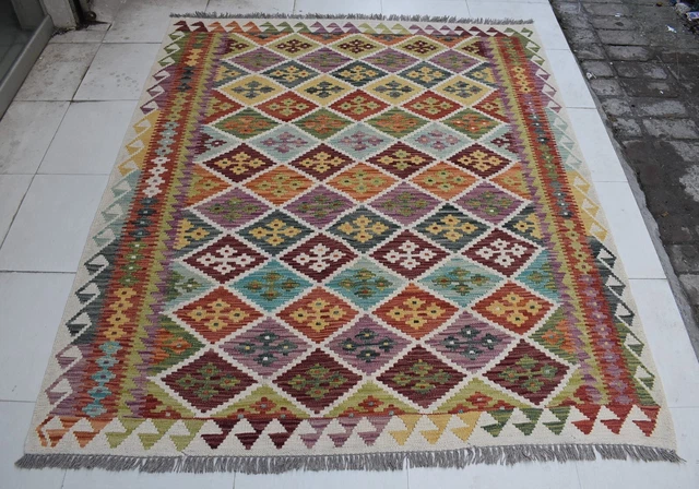 5'4 x 6'3 Vintage hand woven afghan tribal ghalmouri kilim rug, Persian rug 5x6
